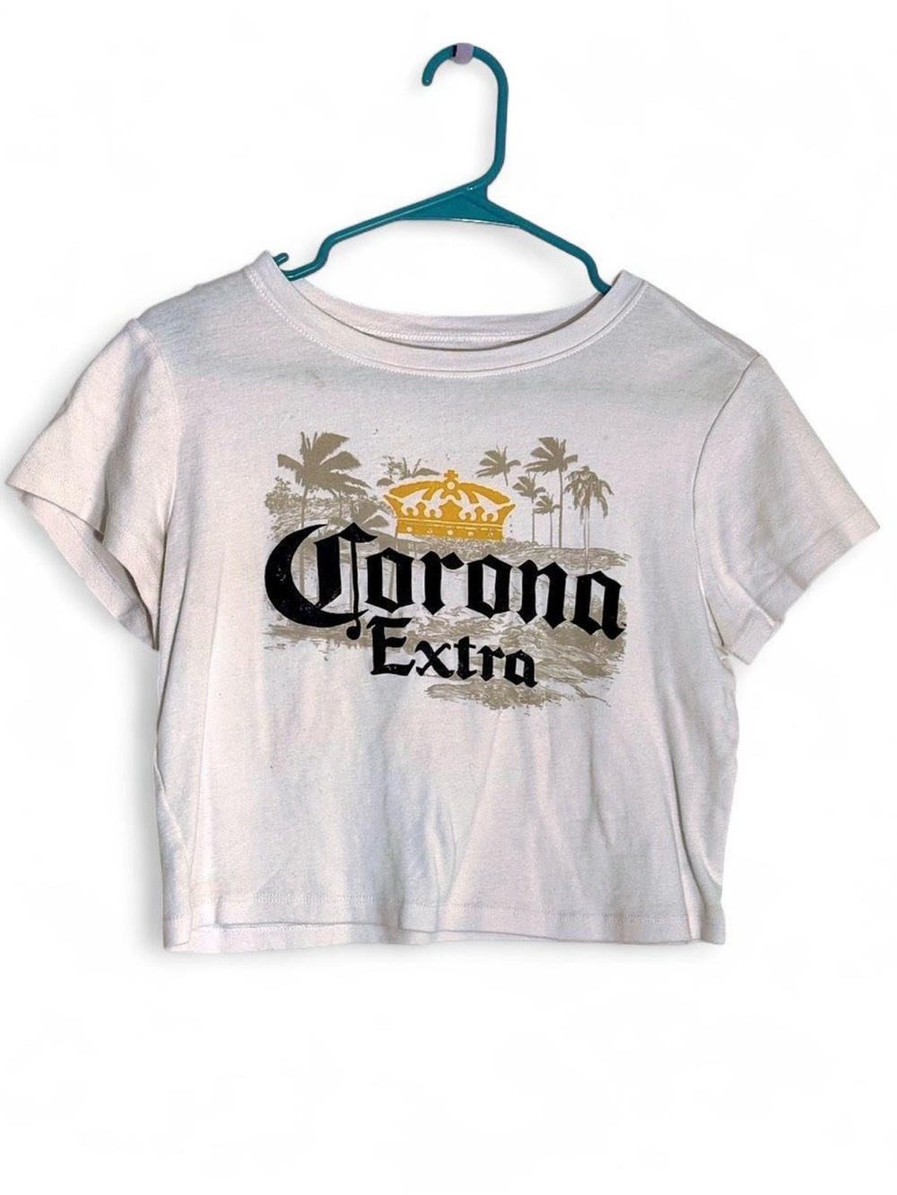 Corona White Crop Top with Black & Gold Logo